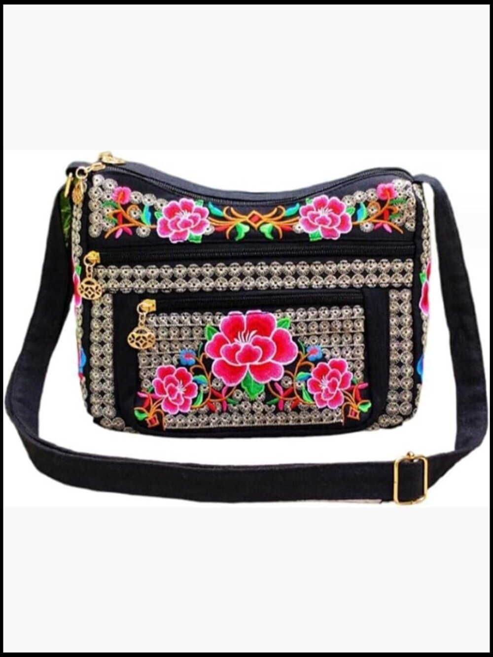 Vintage Embroidered Canvas Hobo Crossbody Bag Boho Hippie Ethnic Handbag